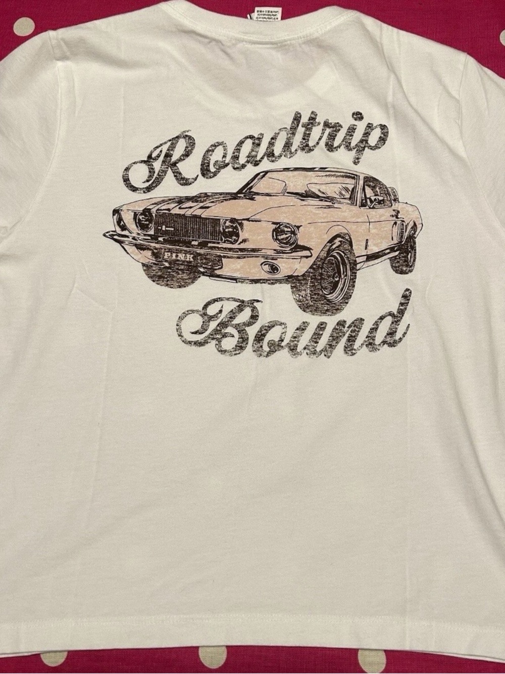 PINK Victoria's Secret White Women’s Short Sleeve Tee with Vintage Car Graphic